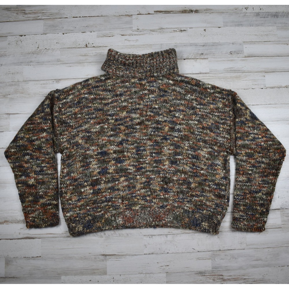 Vintage Turtleneck Sweater Womens Small Multi-Color Chunky Knit Boho Earthy Wool